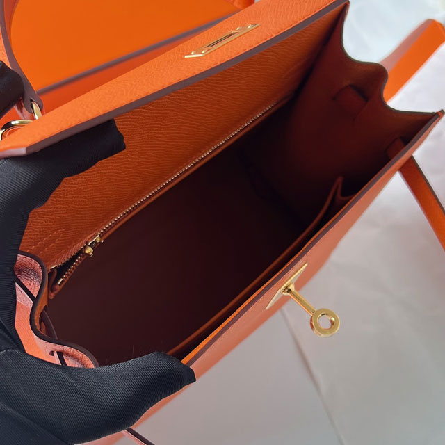 Hermes original epsom leather kelly 28 bag K28-2 orange