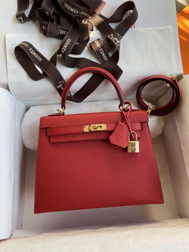 Hermes original epsom leather kelly 32 bag K32-1 rouge casaque