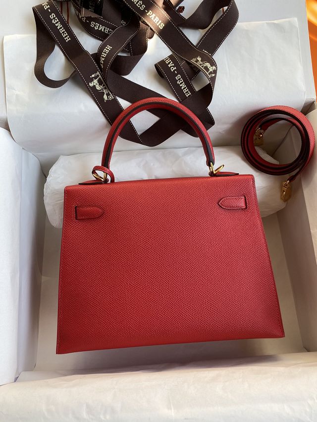 Hermes original epsom leather kelly 32 bag K32-1 rouge casaque