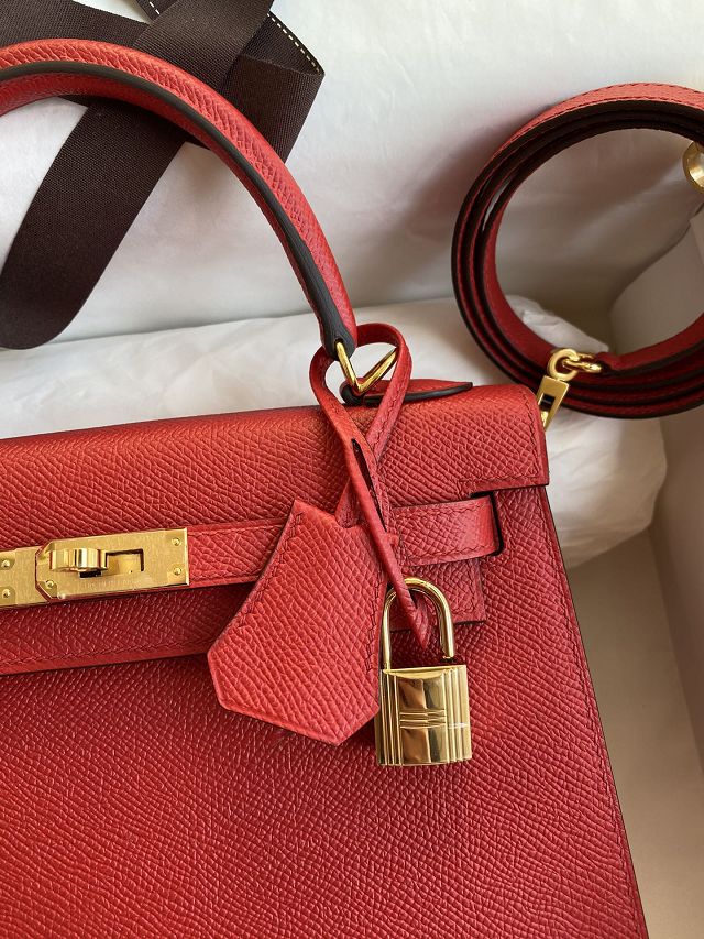 Hermes original epsom leather kelly 32 bag K32-1 rouge casaque
