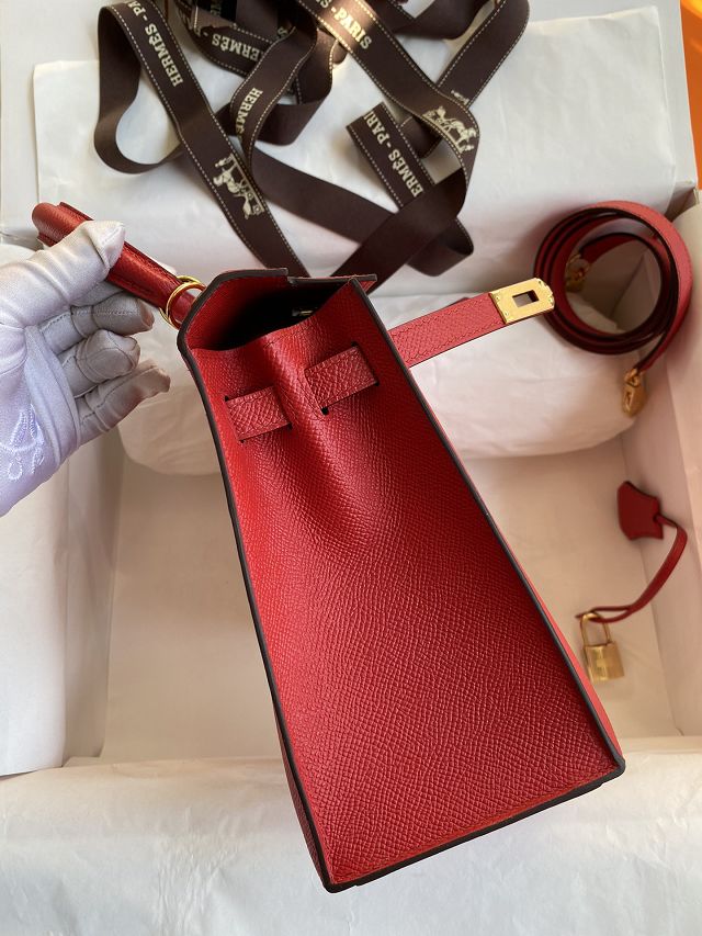 Hermes original epsom leather kelly 32 bag K32-1 rouge casaque