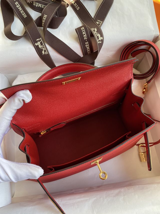 Hermes original epsom leather kelly 32 bag K32-1 rouge casaque