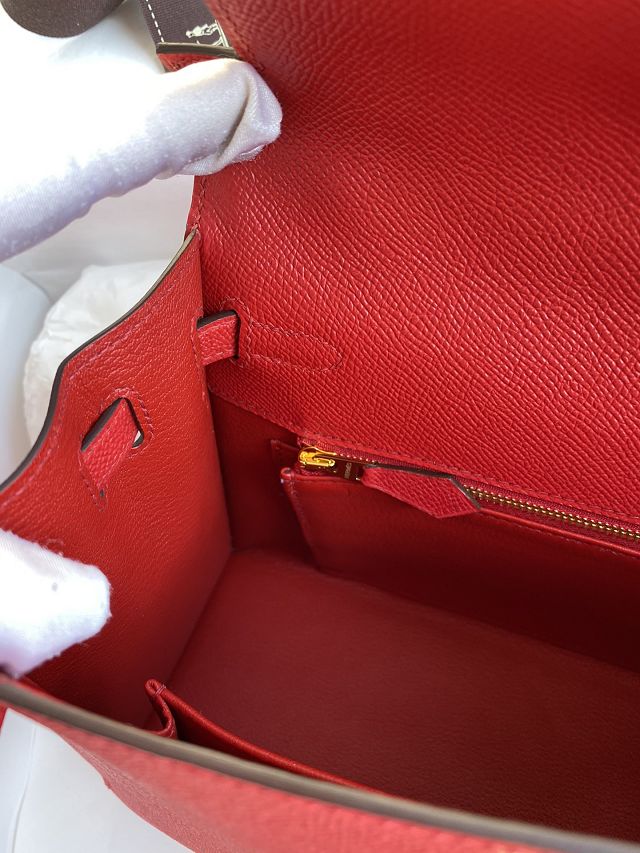 Hermes original epsom leather kelly 32 bag K32-1 rouge casaque