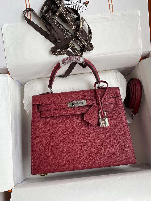 Hermes original epsom leather kelly 32 bag K32-1 ruby