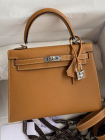 Hermes original epsom leather kelly 32 bag K32-1 toffe