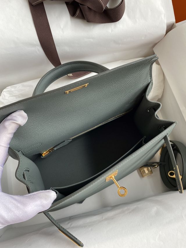 Hermes original epsom leather kelly 25 bag K25-1 vert amande
