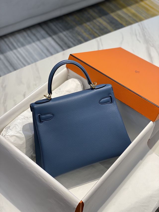Hermes original togo leather kelly 28 bag K28 blue agate