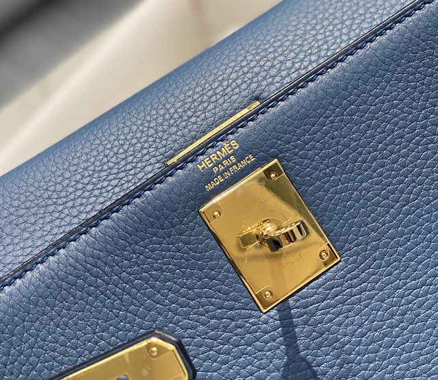 Hermes original togo leather kelly 28 bag K28 blue agate