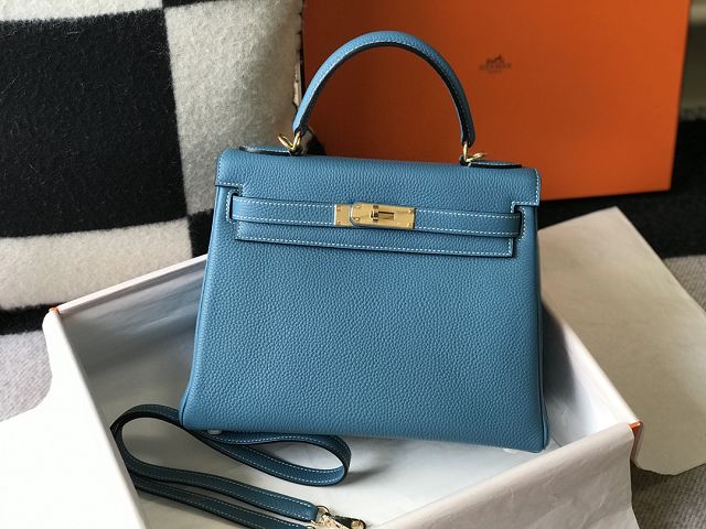 Hermes original togo leather kelly 25 bag K25 blue jean