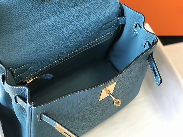 Hermes original togo leather kelly 25 bag K25 blue jean