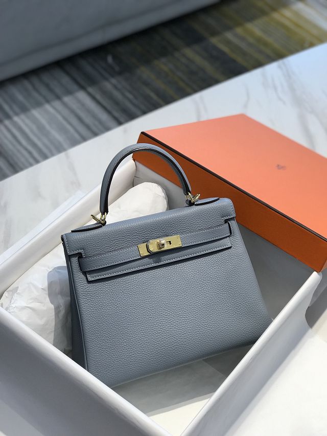 Hermes original togo leather kelly 25 bag K25 blue lin