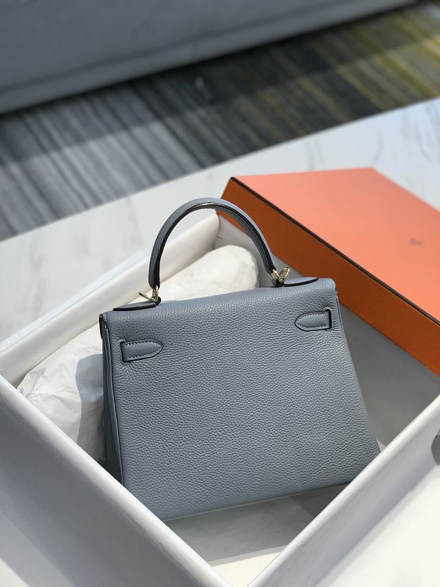 Hermes original togo leather kelly 25 bag K25 blue lin