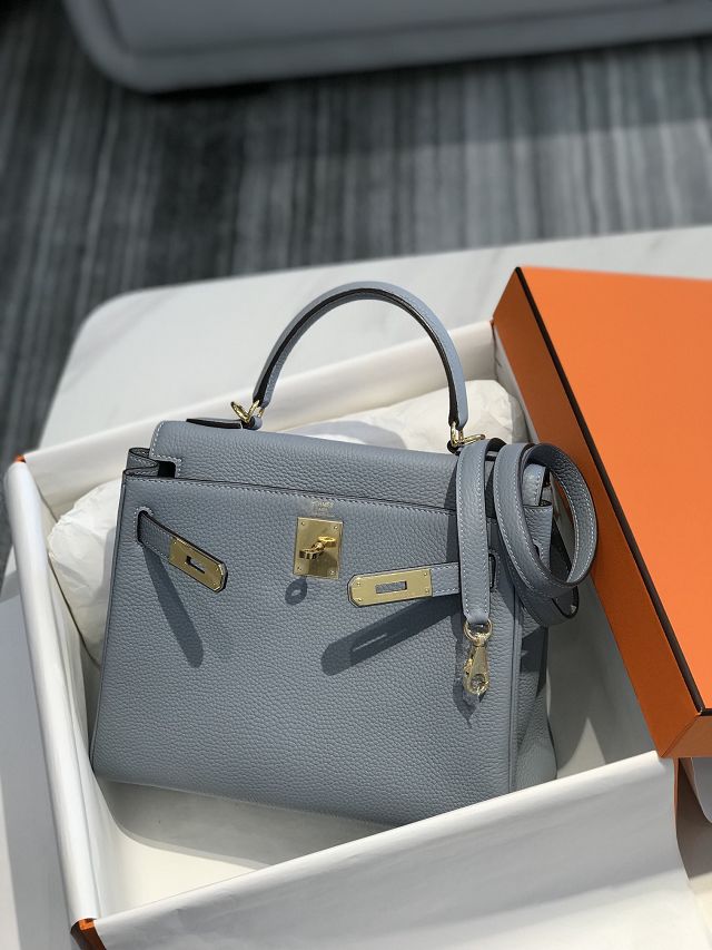Hermes original togo leather kelly 25 bag K25 blue lin
