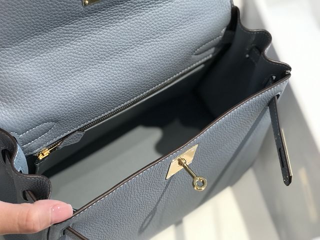 Hermes original togo leather kelly 25 bag K25 blue lin
