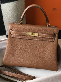 Hermes original togo leather kelly 32 bag K32-1 gold brown