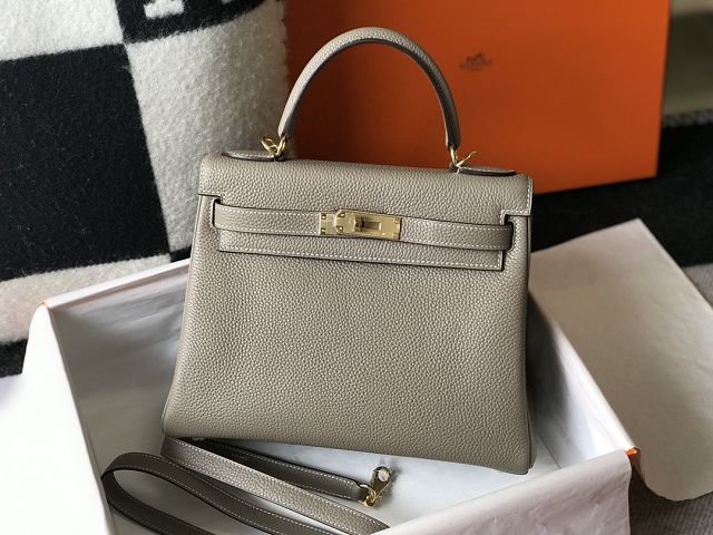 Hermes original togo leather kelly 25 bag K25 grey tourterelle