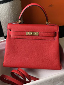 Hermes original togo leather kelly 32 bag K32-1 rouge casaque