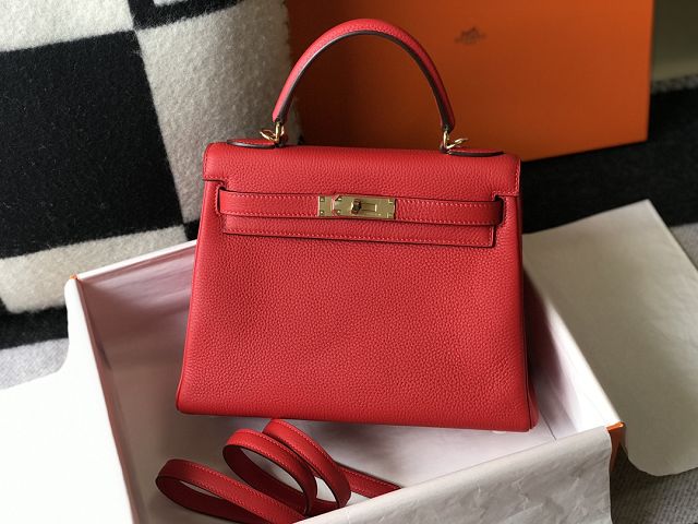 Hermes original togo leather kelly 32 bag K32-1 rouge casaque