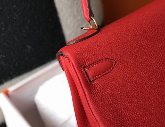 Hermes original togo leather kelly 32 bag K32-1 rouge casaque