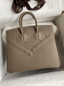 Hermes handmade original calfskin shadow birkin bag BK0037 grey etoupe