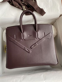 Hermes handmade original calfskin shadow birkin bag BK0037 rouge sellier 