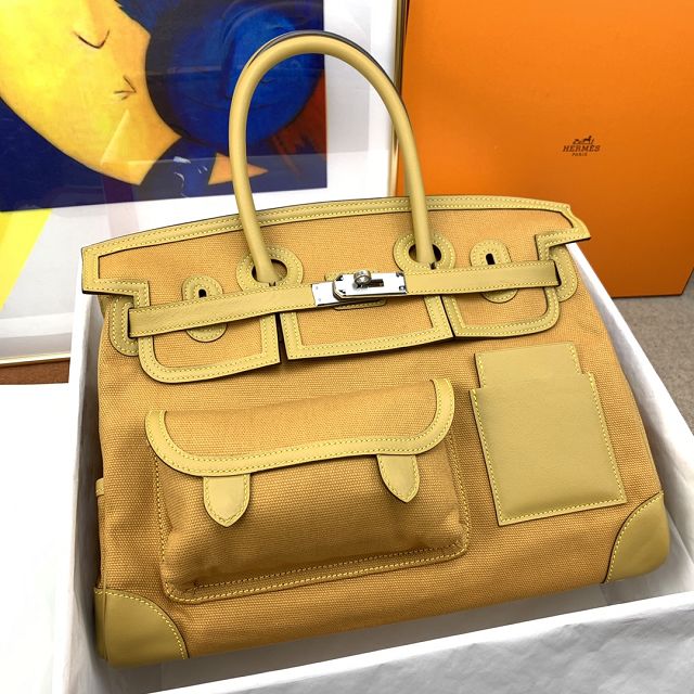 Hermes original canvas birkin 35 cargo bag BK0038 sesame 