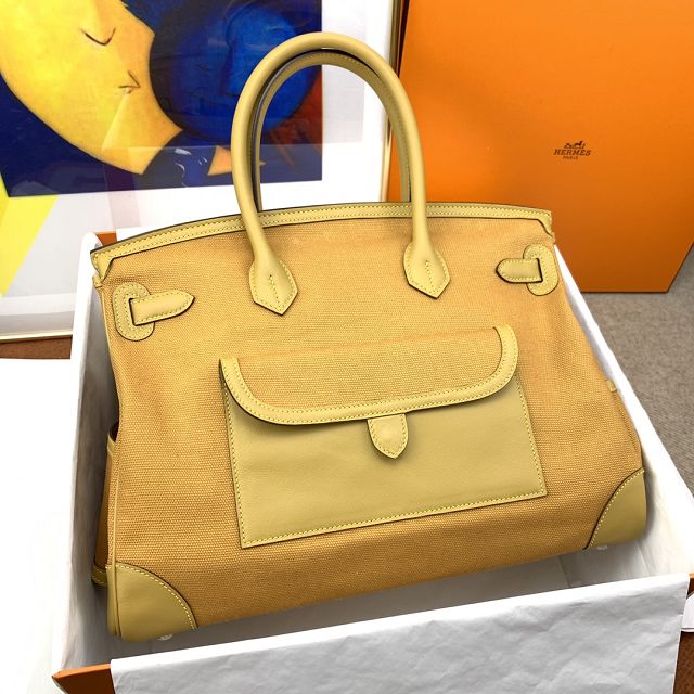 Hermes original canvas birkin 35 cargo bag BK0038 sesame 
