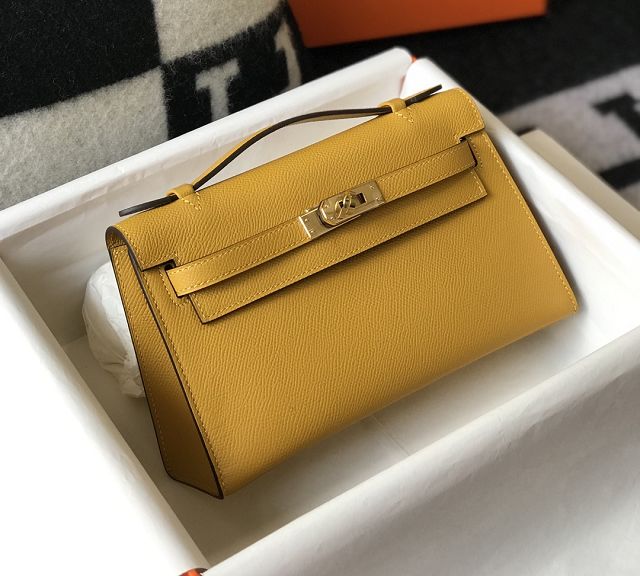 Hermes original epsom leather mini kelly 22 clutch K012 amber