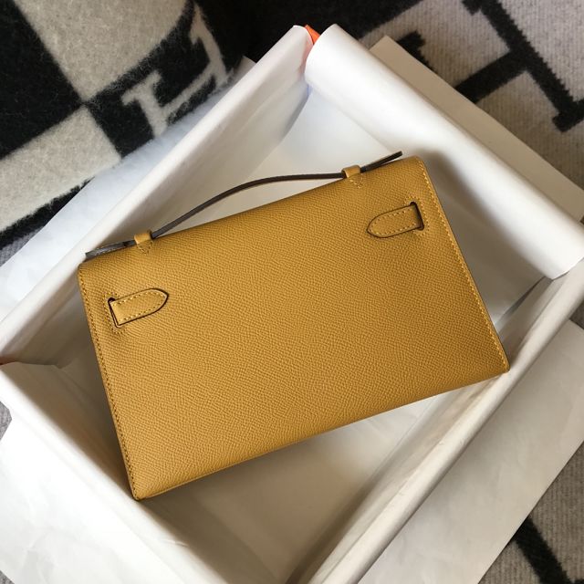 Hermes original epsom leather mini kelly 22 clutch K012 amber