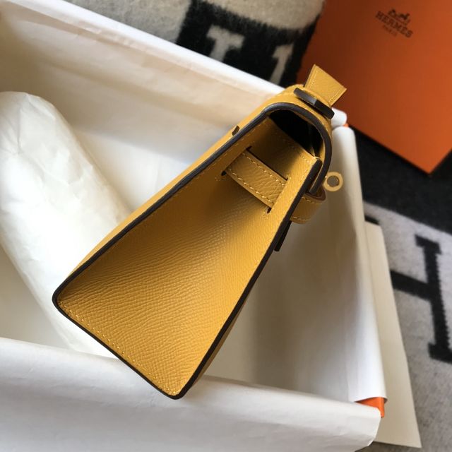 Hermes original epsom leather mini kelly 22 clutch K012 amber