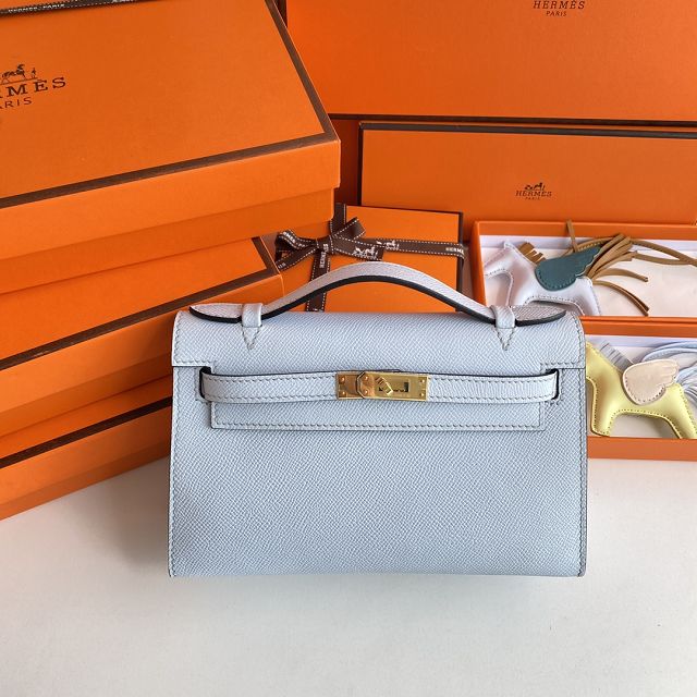 Hermes original epsom leather mini kelly 22 clutch K012 azur