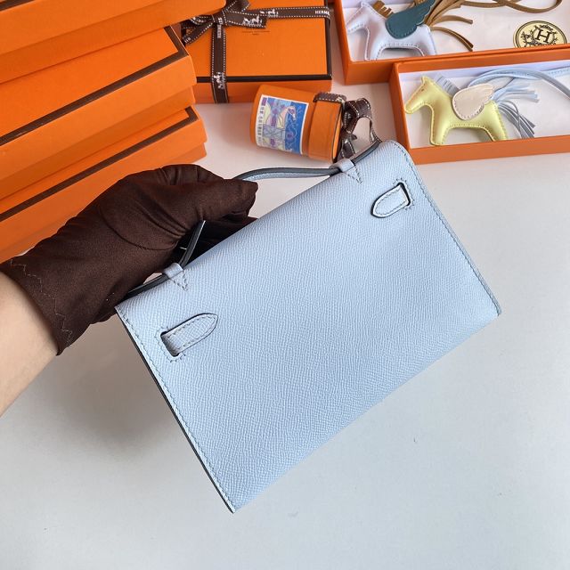 Hermes original epsom leather mini kelly 22 clutch K012 azur