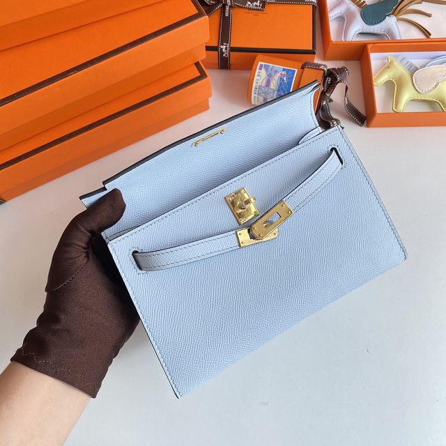 Hermes original epsom leather mini kelly 22 clutch K012 azur