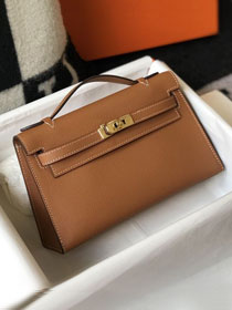 Hermes original epsom leather mini kelly 22 clutch K012 gold brown