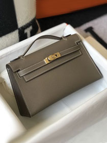 Hermes original epsom leather mini kelly 22 clutch K012 grey etoupe
