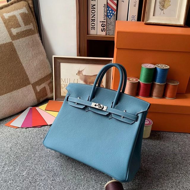 Hermes original togo leather birkin 25 bag H25-1 blue jean
