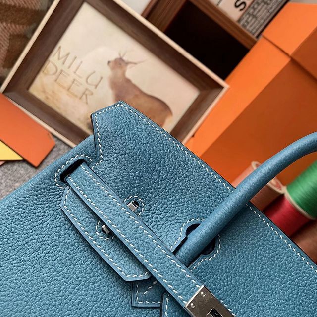 Hermes original togo leather birkin 25 bag H25-1 blue jean