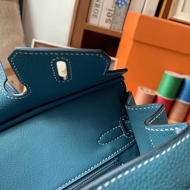 Hermes original togo leather birkin 25 bag H25-1 blue jean