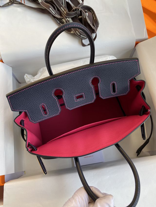 Hermes original togo leather birkin 35 bag H35-1 blue nuit&fuschia