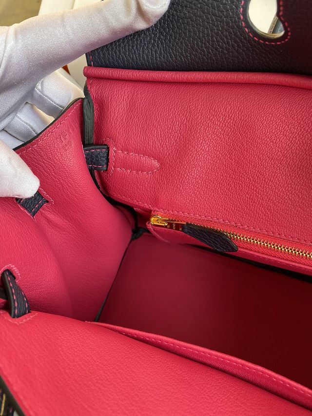 Hermes original togo leather birkin 35 bag H35-1 blue nuit&fuschia