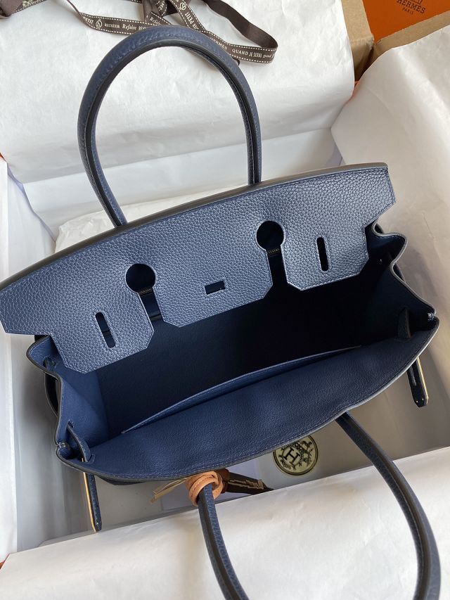 Hermes original togo leather birkin 25 bag H25-1 deep blue