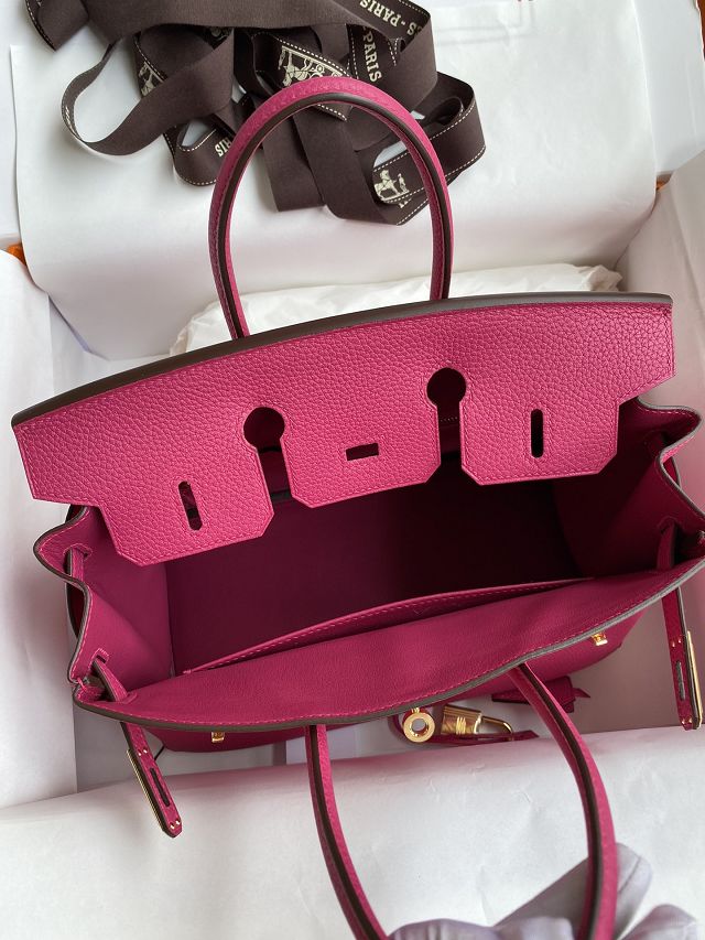 Hermes original togo leather birkin 25 bag H25-1 fuschia