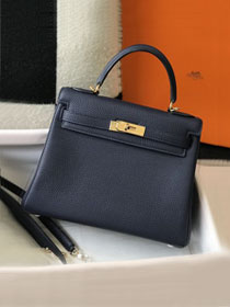 Hermes original togo leather kelly 25 bag K25 blue sapphire
