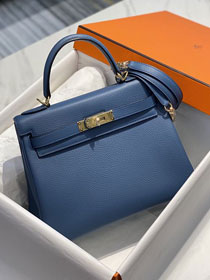 Hermes original togo leather kelly 28 bag K28 blue agate