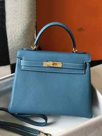 Hermes original togo leather kelly 28 bag K28 blue jean