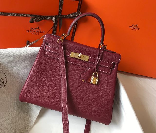 Hermes original togo leather kelly 25 bag K25 bordeaux