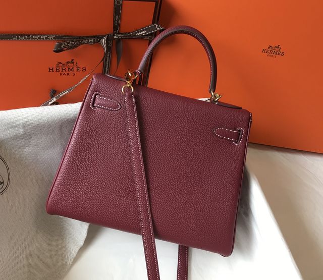 Hermes original togo leather kelly 25 bag K25 bordeaux
