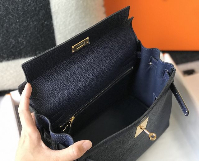 Hermes original togo leather kelly 28 bag K28 deep blue