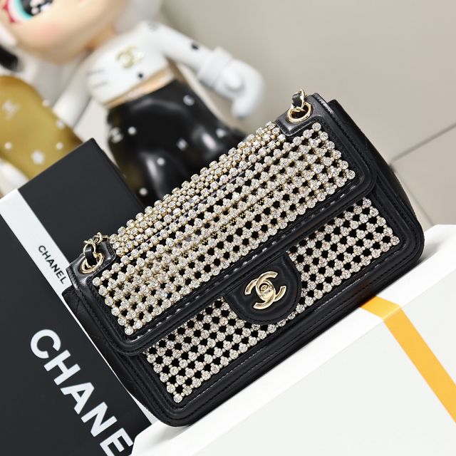 CC original crystal small flap bag AS4962 black