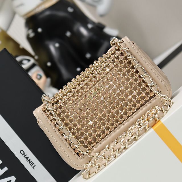 CC original crystal mini flap bag AS4961 apricot